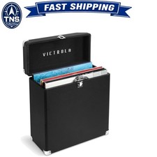 Vinyl Record Storage Case Holds 30 LPs Black Heavy Duty Hinges Dustproof