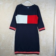 Tommy Hilfiger Navy Blue Knit Sweater Dress M Colorblock 3/4 Sleeve Nautical