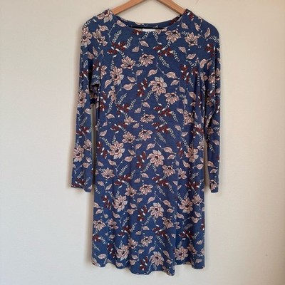 J. Jill Dress Blue Floral Long Sleeve Shift XS Stretch Short Business Casual