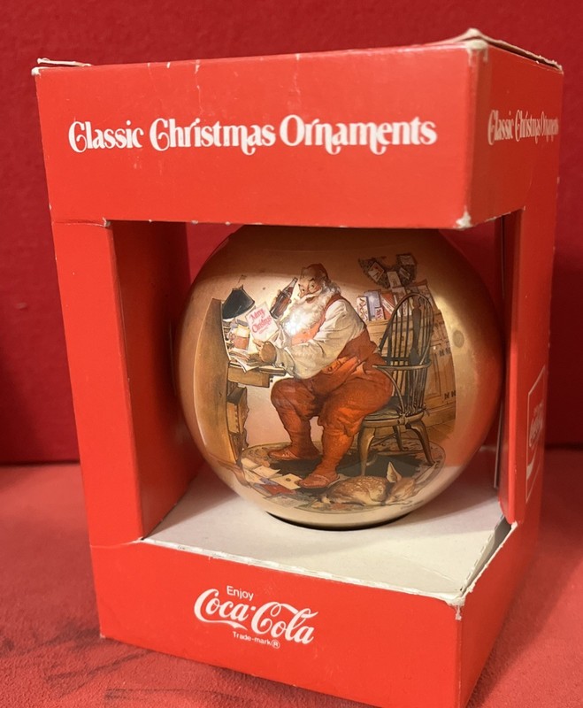 VTG. Coca-Cola Classic Christmas Ornament Santa Claus Workshop Corning Glass.
