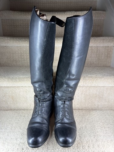 Ariat Tall Riding Boots Women 7.5 B Black Leather Field Zip Equestrian
