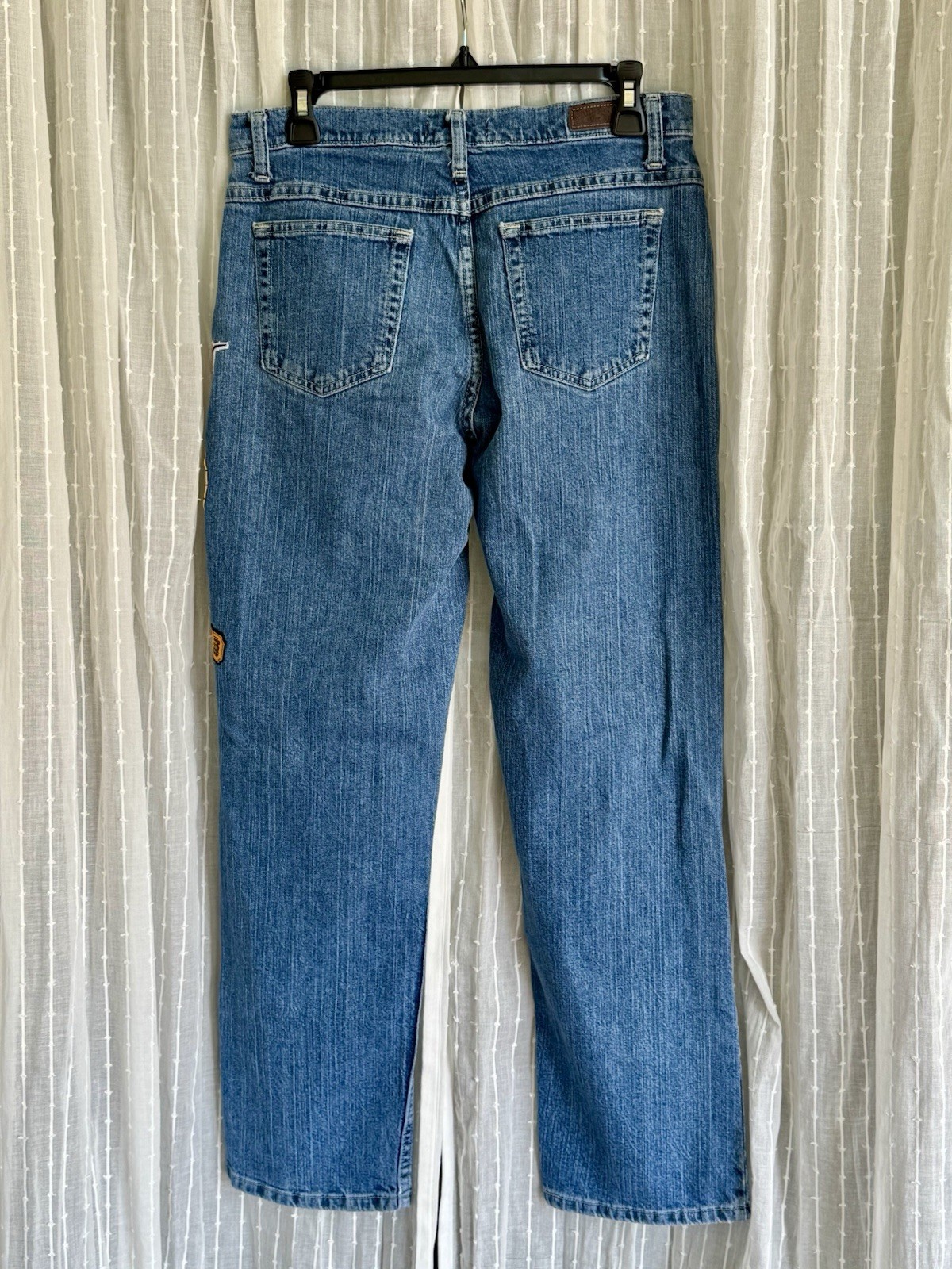 Upcycled Lee Riders Relaxed Fit Straight Jeans – Embroidered Patch Denim image 4