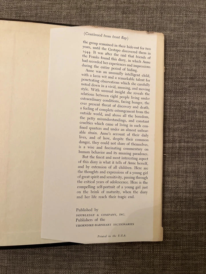 RARE 1952 American 1st Edition ANNE FRANK: DIARY OF A YOUNG GIRL w/DJ - Image 4 of 4