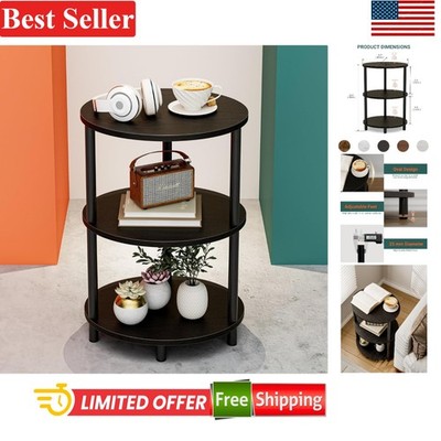 Oval End Table 3-Tier Small Space Couch Side Nightstand Rustic Wood Metal