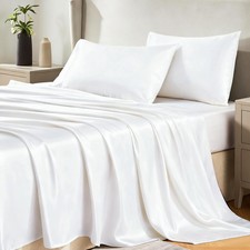 Satin Sheets Queen Size Bed Set - 4 Piece Silky Queen Sheet Set, Luxury White...