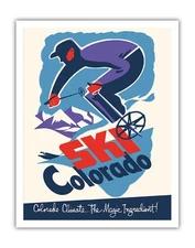 Ski Colorado - Downhill Skier - Vintage Travel Poster 1955