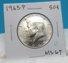 1965-P KENNEDY Fifty Cent Half Dollar Coin 40% Silver /Mint State 67 (B)