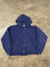 Vintage 70s Healthknit Zip Up Hoodie Sweatshirt Blue Navy Large