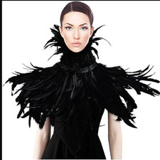 Black Witch Feather Collar Crow Shawl Costume Halloween Swan Wings Accessories C