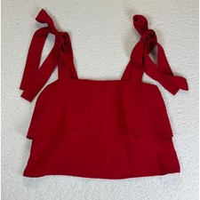 Amanda Uprichard Red Tiered Ruffle Tie Strap Sleeveless Top Small