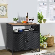 Rattan Outdoor Storage Cabinet with 2 Doors & Open Shelf - Waterproof Buffet Bar