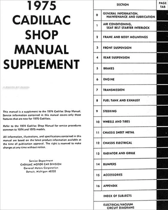 Cadillac Shop Manual 1975 Calais Deville Eldorado Fleetwood libro de servicio de reparación Foto 2 de 4