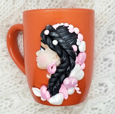 Handmade 3D Polymer Clay Mug Coffee Cup With Girl Birthday Gift For Girls Women