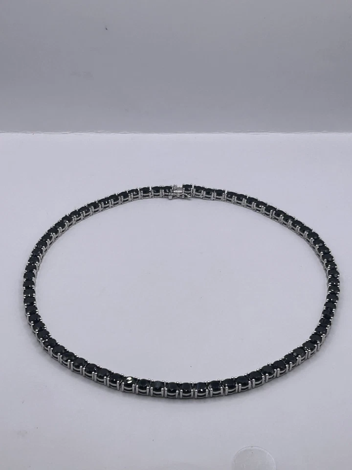 Colar de tênis preto zircônia prata 925 15 polegadas de comprimento - Imagem 3 de 4
