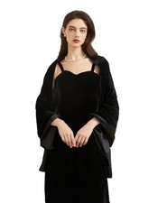 Women's Velvet Shawl and Wrap for Wedding Bridal Bridesmaid Outwear Black