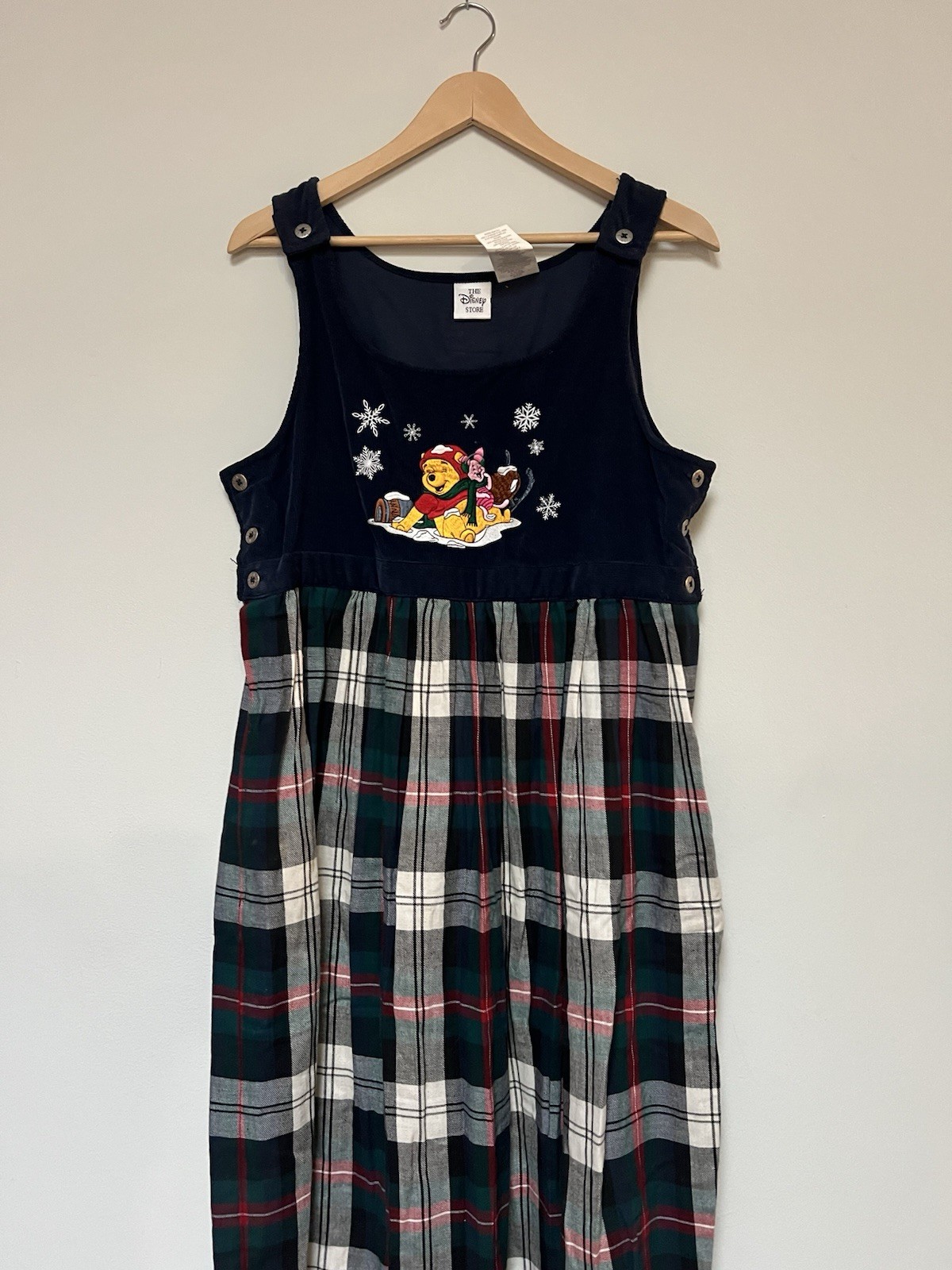 Vintage Disney Store Winnie the Pooh Christmas Corduroy Plaid Jumper Dress M