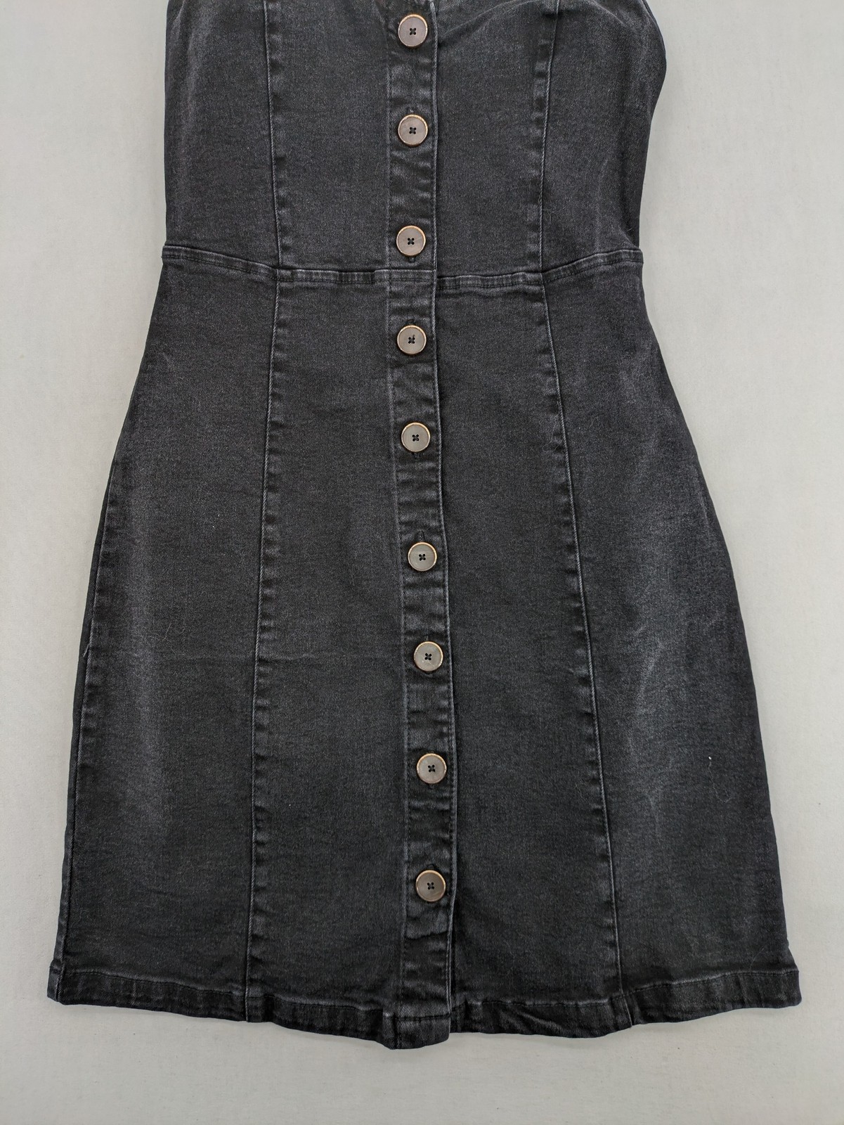 MNG Denim Damen Jeanskleid Größe S Washed Schwarz Knopfleiste Mini Stretch image 3