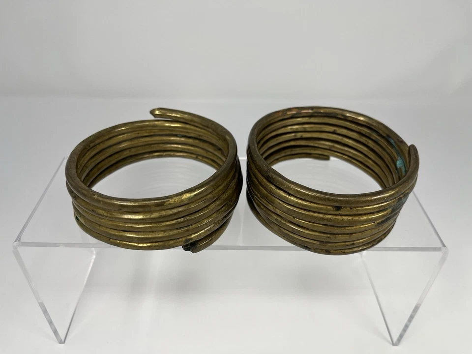 Juego de 2 Brazaletes Bobina Bronce Pesado Tribu Naga Par Original India = 414 g Foto 4 de 4