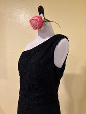 Dessy Collection Lace One Shoulder Long Black Dress Size 10 Formal Floral