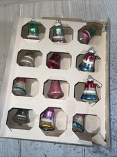VTG Shiny Brite Made In The USA Striped Mini Bell Glass Christmas Ornament Lot12