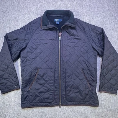 Polo Ralph Lauren Mens XL Quilted Barn Jacket Brown Suede Trim Fleece Vintage