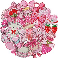 25 PCS Pink Iron On Patches Girls Cute Bow Theme Jacket Backpack Clothes
