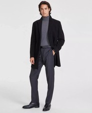 $395 Calvin Klein Men's Black Prosper Wool Blend Slim Fit Overcoat 36 R ymr1026