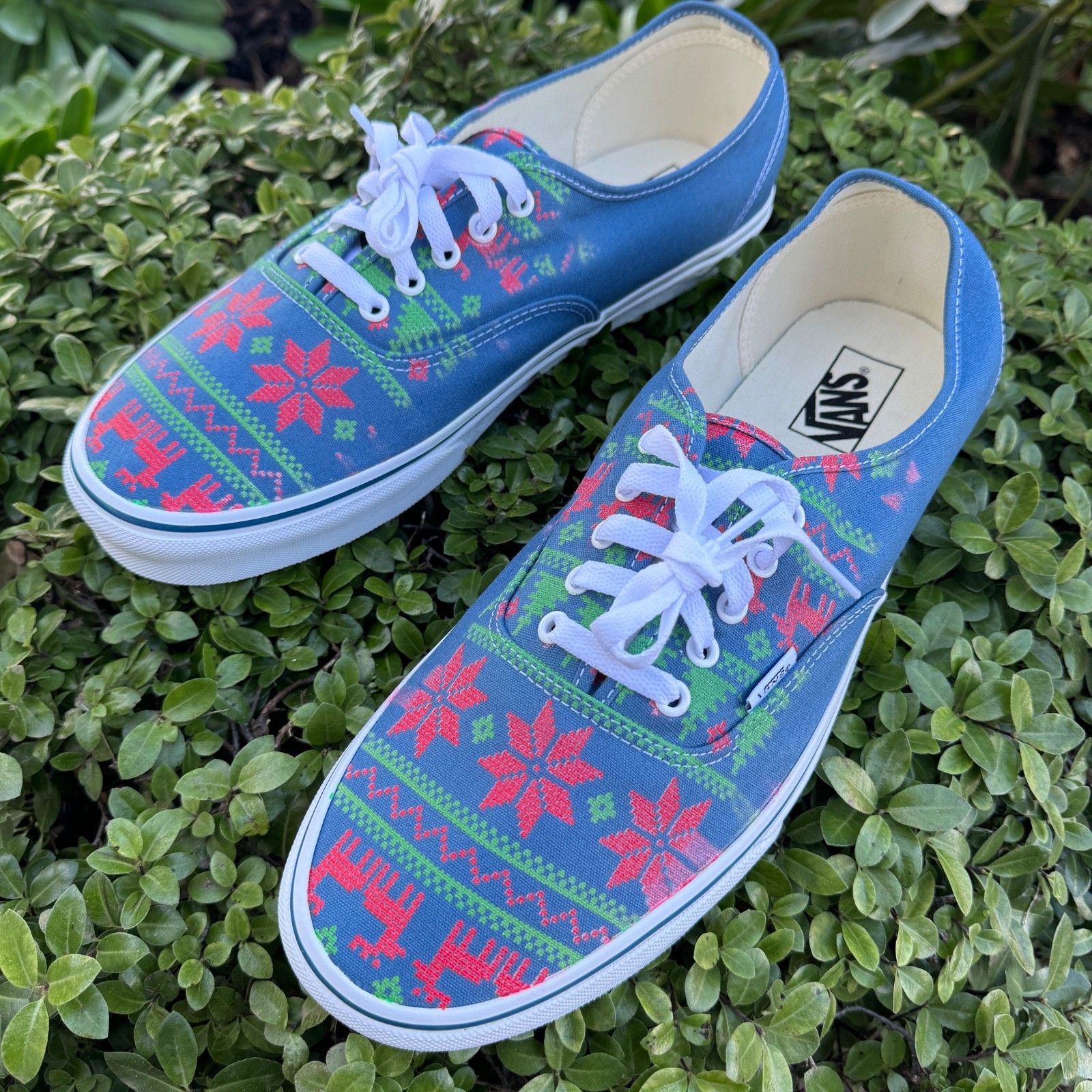 Christmas Ugly Sweater Party Print on Navy Authentic Vans Customized Shoes image 3