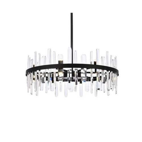 Elegant Lighting Serena 32" Round Iron and Crystal Chandelier in Black - Picture 4 of 8