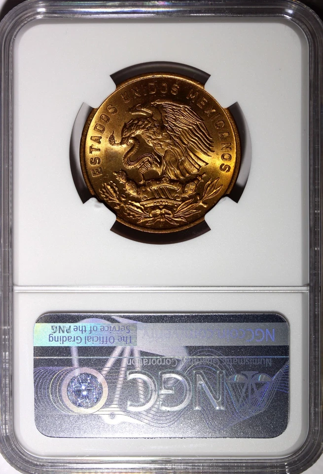MÉXICO Bronce 1960 Mo 20 Centavos NGC MS66 RD BONITO ROJO COMPLETO BU KM# 440 (005) Foto 3 de 4