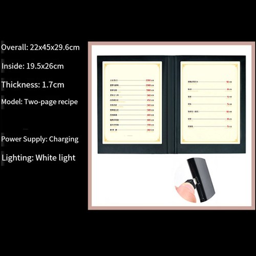Wiederaufladbares LED-Licht-Menübuch, PU-Leder, Displaybuch, Nachtclub, Res5625 - Afbeelding 4 van 6