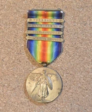 ID'D WW1 Victory Medal w/ Four Claps, Meuse Argonne, St. Mihiel & Ypres-Lys