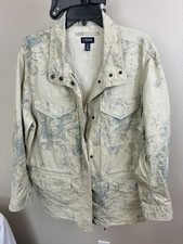 Chaps Women's Blue Toile Floral French Cottagecore Utility Chore Barn Jacket XL