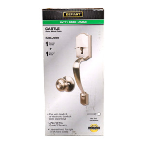 Defiant Castle Satin Nickel Entrance Door Handleset with Hartford Interior Knob!