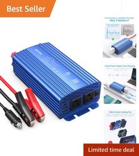 500W Pure Sine Wave Power Inverter - Dual USB  2 AC Outlets Car Charger, Blue