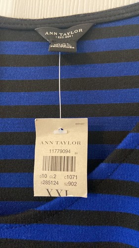 Ann Taylor Blue and Black Striped Long Sleeve Dress size XXL length36" bust 44" - Picture 4 of 13