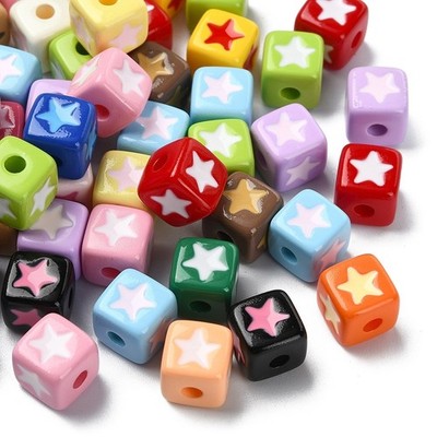50pcs 8.5MM Cube with Star Pattern Acrylic Square Beads for DIY Jewelry