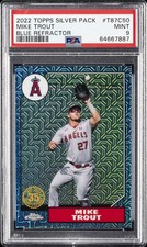 2022 TOPPS SILVER PACK 1987 CHROME PROMO BLUE REFRACTOR MIKE TROUT 138/150 PSA 9