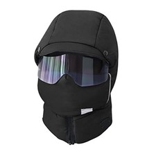 4 in 1 Waterproof Ski Cap with Removeable Mask One-Piece Goggles Earflaps Black