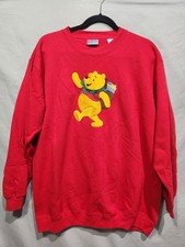 VTG Winnie The Pooh Embroidered Crewneck Red Pullover Oversized Sweatshirt LG