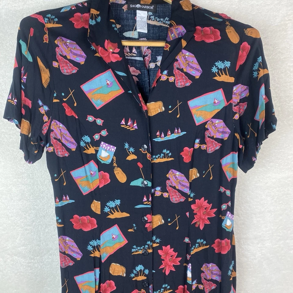 Vtg 90s Sag Harbor Dress Midi/Maxi Sz 18 Vacation Novelty All Over Print Prairie - Image 4 of 4