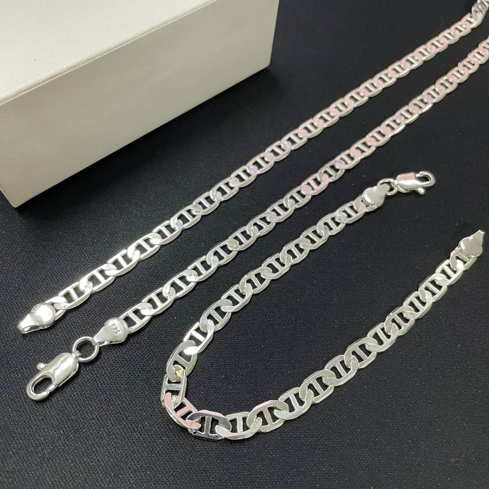 Juego de pulsera collar plata de ley 925 de 6 mm para hombre