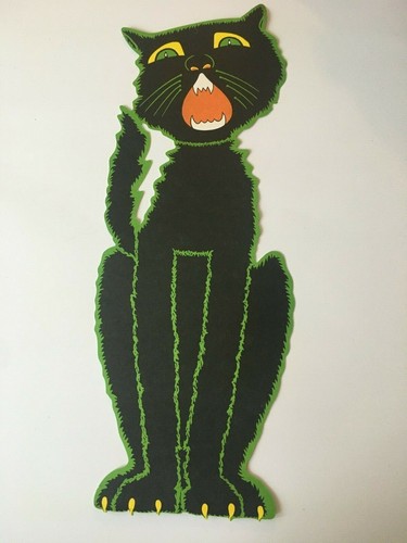 Beistle Halloween Decoration Black Cat Wall Door Vintage Trick or Treat 23" Yowl - Picture 3 of 6