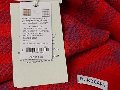 Burberry Kids Boy's Red Wool Diagonal Check Fringe Scarf - Picture 2 of 2