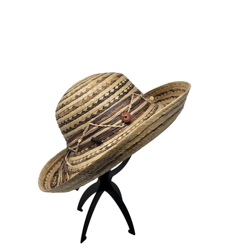 Scala Collection Womens Woven Straw Sun Hat Chevron Beaded Wide Brim Tan Brown - Picture 8 of 10