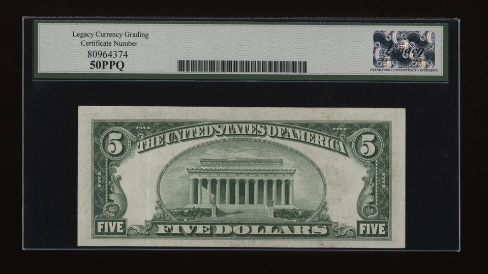 DBR 1934-C $5 FRN Chicago Wide Fr. 1959-Gw Legacy AU-50 PPQ Serial G54846105B - Image 2 of 2