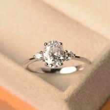 Solitaire 2.50Ct Oval Cut Lab Created Diamond 14K White Gold FN Engagement Ring