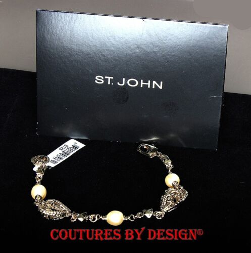 St John Link Bracelet Pearls, Filigree Hearts in Gold Tone NWT MSRP $250 - Picture 3 of 6
