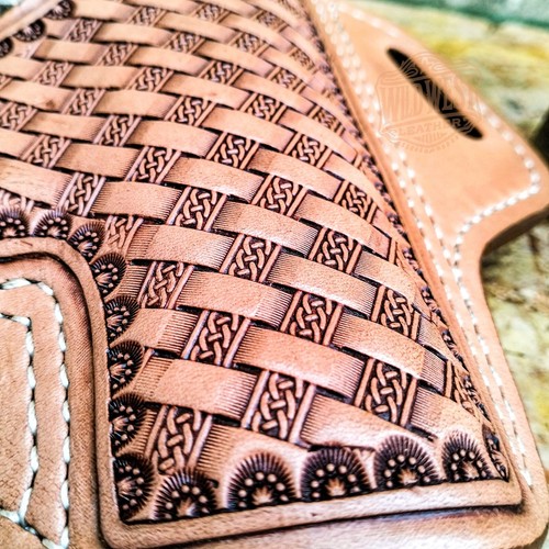 OWB Basket Weave Hand Tooled Tan Western Gun Holster for Glock Models - Picture 2 of 4