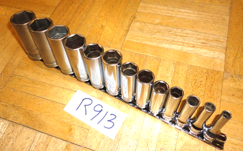 SNAP-ON TOOLS 13 PIECE 3/8 DRIVE SAE. DEEP CHROME 6 PT. SOCKET SET 1/4 TO 1 INCH - Picture 12 of 13